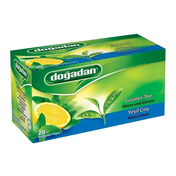 Thé Vert à la Menthe et au Citron – Doğadan Yeşil Çay Nane Limon Karışımı 12x20 | Infusion turque rafraîchissante et antioxydant