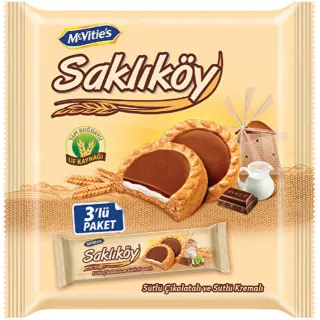 Saklikoy Cikolatali & Sutlu Kremali Biskuvi 3X100G (8X1 8) Saklikoy Cikolatali & Sutlu Kremali Biskuvi 3X100G (8X1 8)